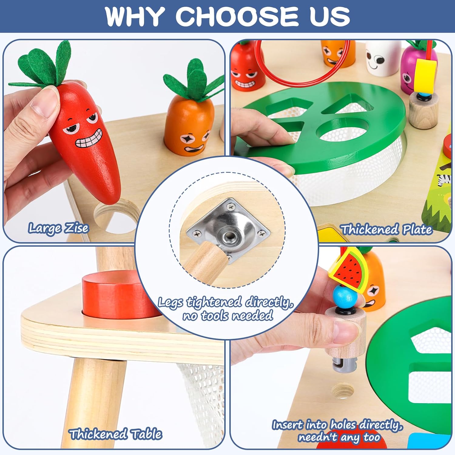 Activity Table for 1+ Year Old Girls Boys, 7-in-1 Wooden Montessori Toys -  BigGreenBear.com BABY TOYS 39.99 USD Big Green Bear