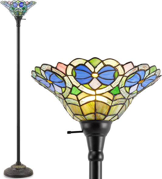 Tiffany Style Torchiere Floor Lamp - 70" Victorian Stained Glass Lamp