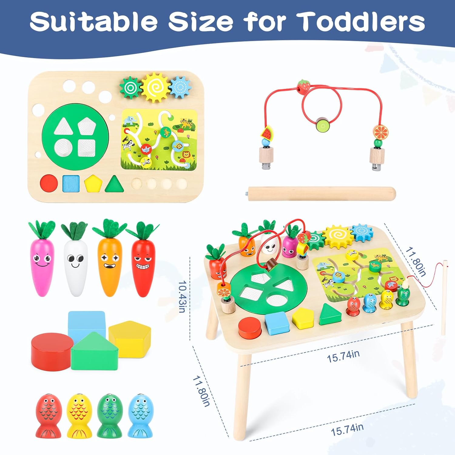 Activity Table for 1+ Year Old Girls Boys, 7-in-1 Wooden Montessori Toys -  BigGreenBear.com BABY TOYS 39.99 USD Big Green Bear