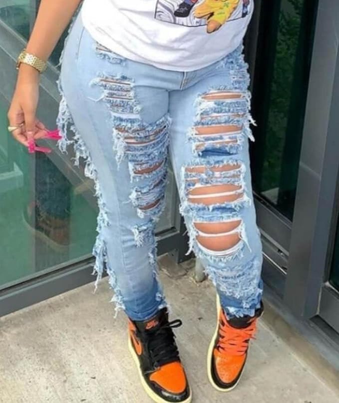 Women’s High Waist Skinny Stretch Ripped Jeans -  BigGreenBear.com clothing 24.50 USD Big Green Bear