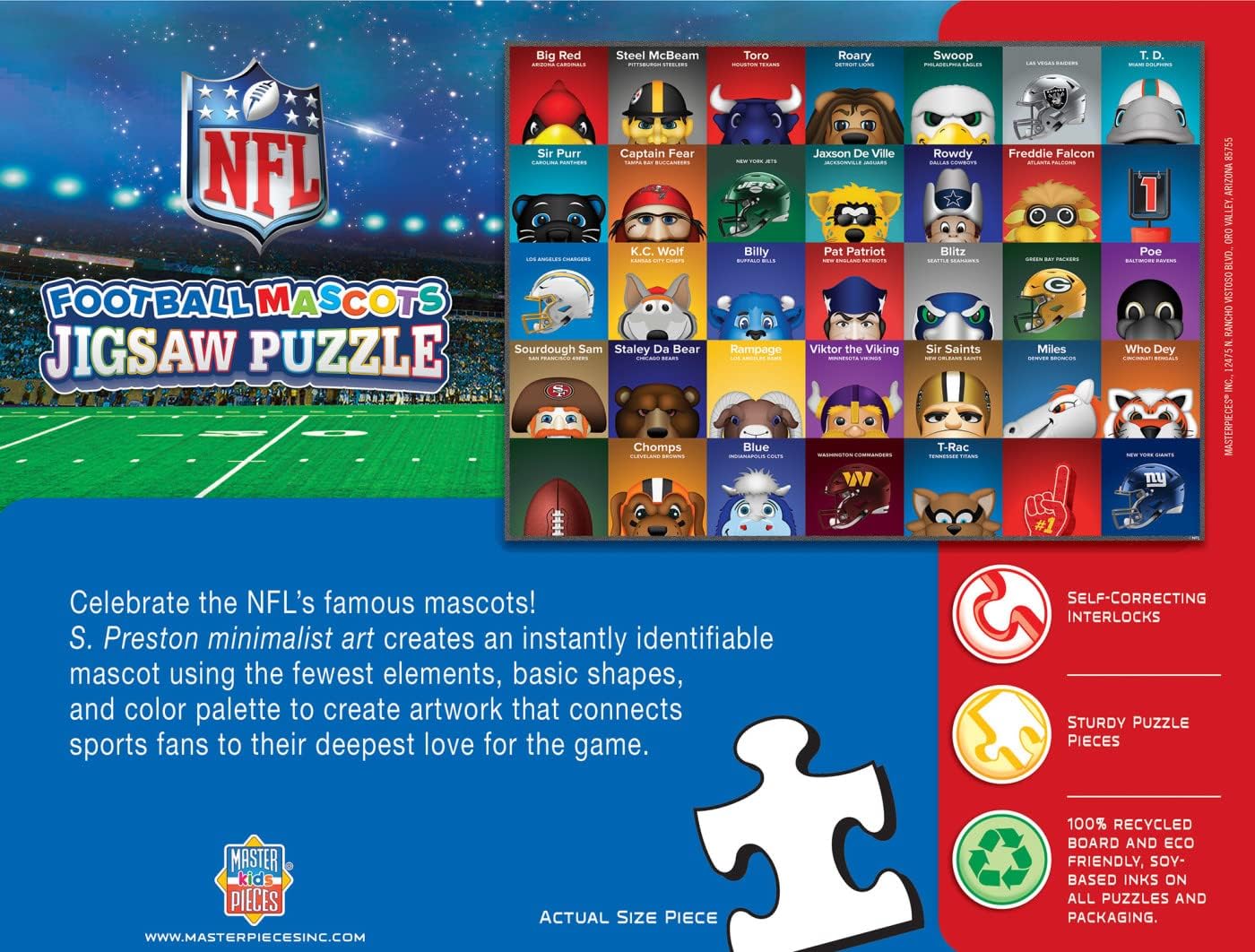 NFL Mascots 100-Piece Puzzle for Kids - Officially Licensed NFL Product - 14"x19" -  BigGreenBear.com puzzles 19.99 USD Big Green Bear