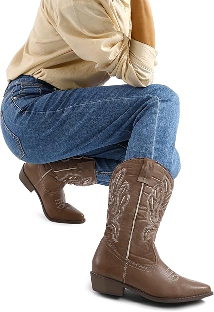 Women's Western Cowboy Boots Embroidered Mid-Calf Pointed Toe Cowgirl Boot -  BigGreenBear.com clothing 49.99