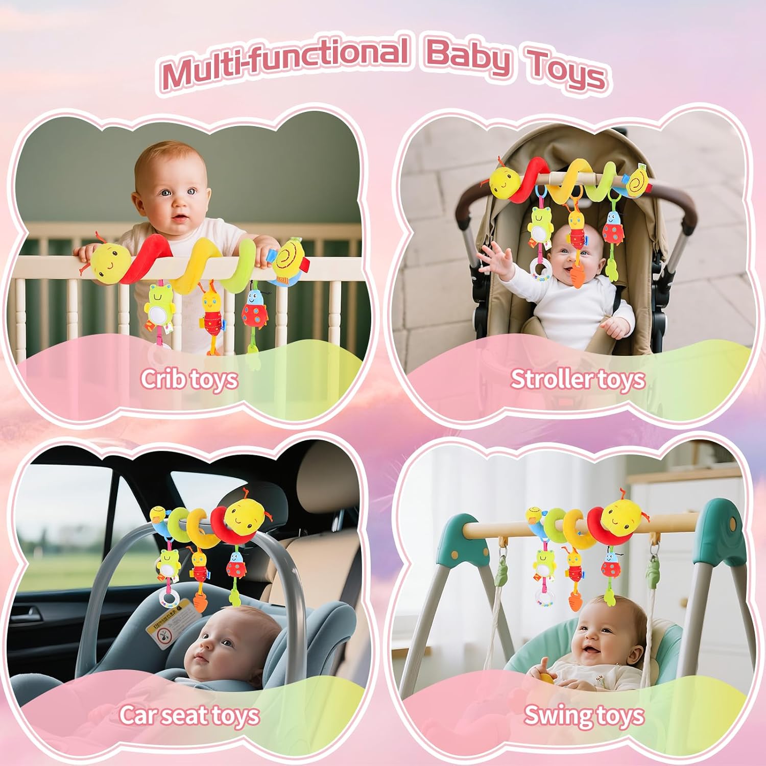 NEW!  Colorful Caterpillar with Detachable Rattles Car Seat Toys for Babies 0-6 -  BigGreenBear.com Toys 19.99 USD Big Green Bear