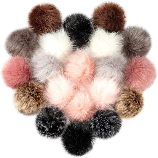 20 Pcs Faux Fur Pom Poms for Hats - 4.5 Inch Fluffy DIY