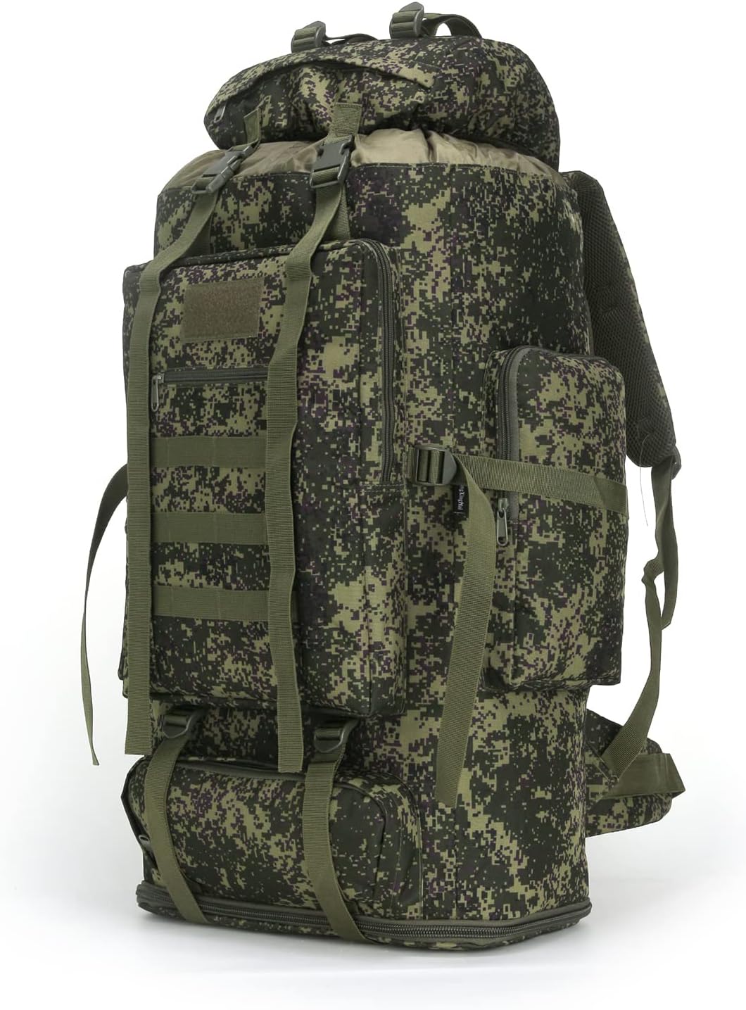 100L Green Mix tactical hiking backpack in woodland camo with 900D Oxford fabric.