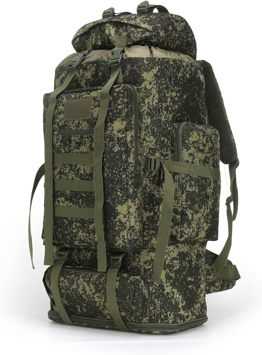 100L Green Mix tactical hiking backpack in woodland camo with 900D Oxford fabric.
