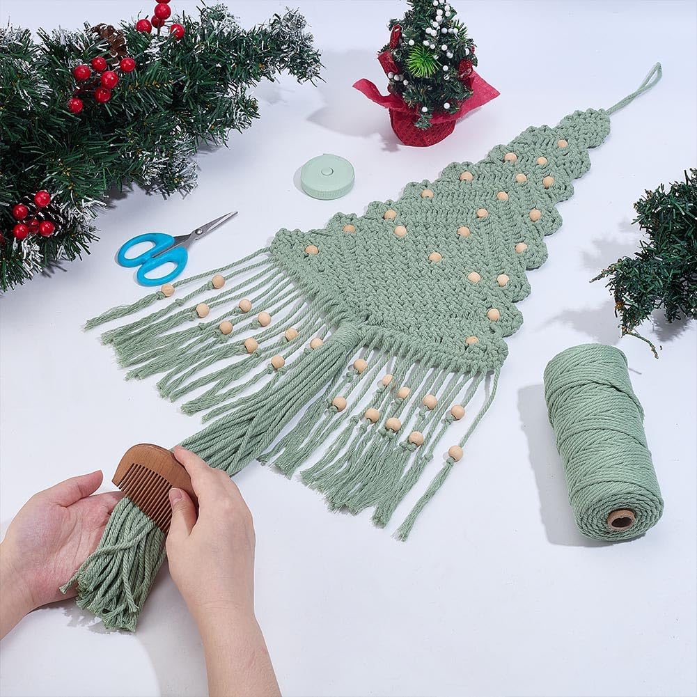 DIY Macrame Wall Hanging Green Christmas Tree Kit with Tassels