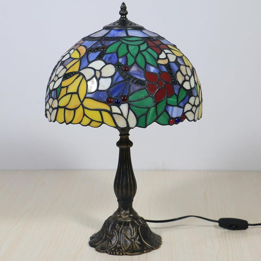 Tiffany Style Table Lamp Camellia Flower Handcrafted Stained Glass Lamp