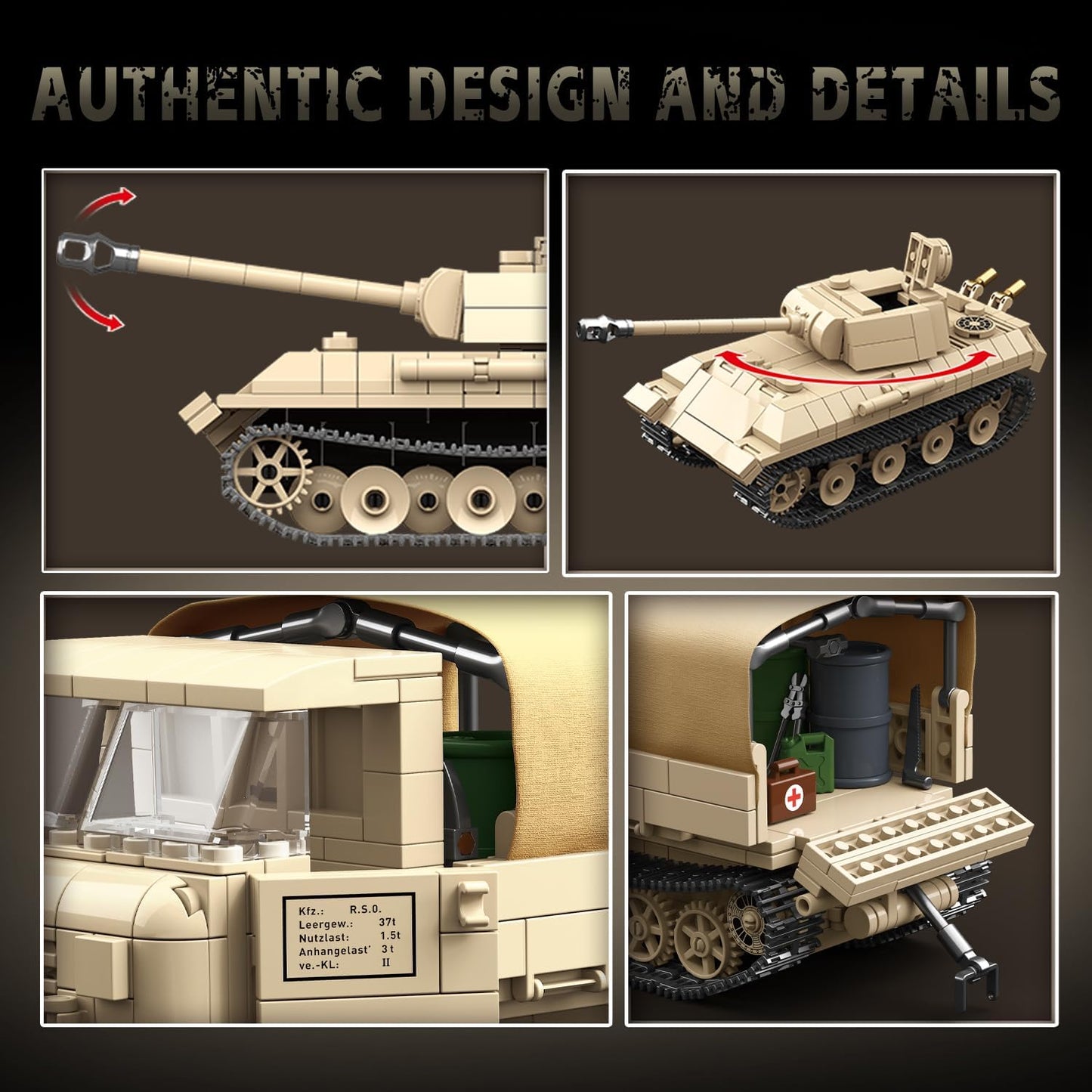 WW2 Panther Medium Tank & RSO Tractor Vehicle Building Blocks (1078 Pieces)