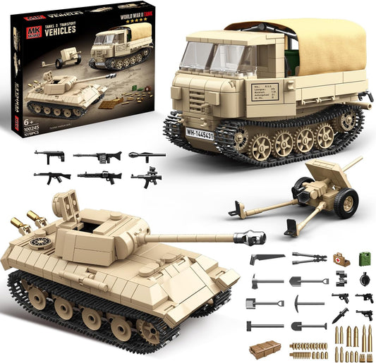 WW2 Panther Medium Tank & RSO Tractor Vehicle Building Blocks (1078 Pieces)
