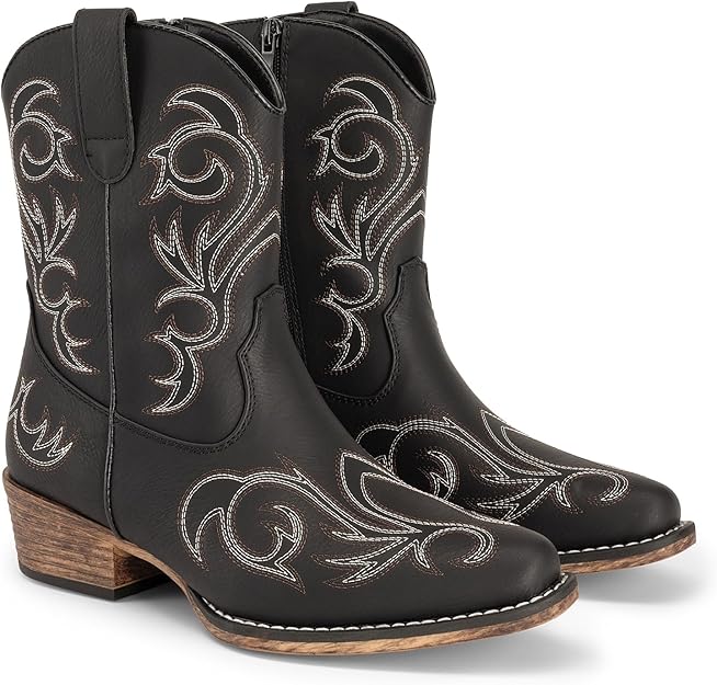 Women's Cowboy Cowgirl Western Boots Embroidered Stitched Ankle Boots Square Toe Chunky Heel -  BigGreenBear.com clothing 69.99