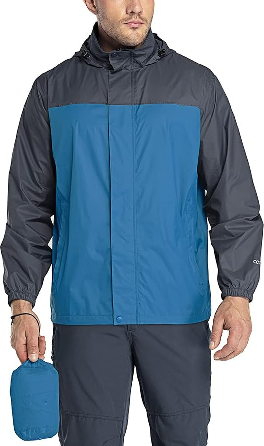 33,000ft Men's Packable Rain Jacket | Blue/Gray Windbreaker Biggreenbear.com Big Green Bear