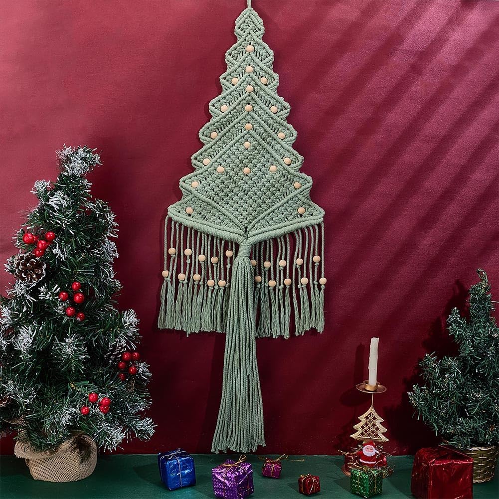DIY Macrame Wall Hanging Green Christmas Tree Kit with Tassels