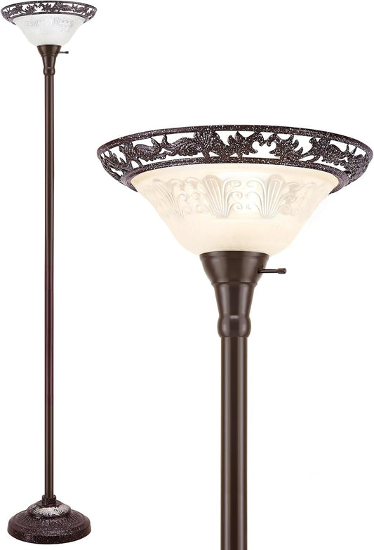 70" Victorian Floor Lamp with with Etched Glass Shade