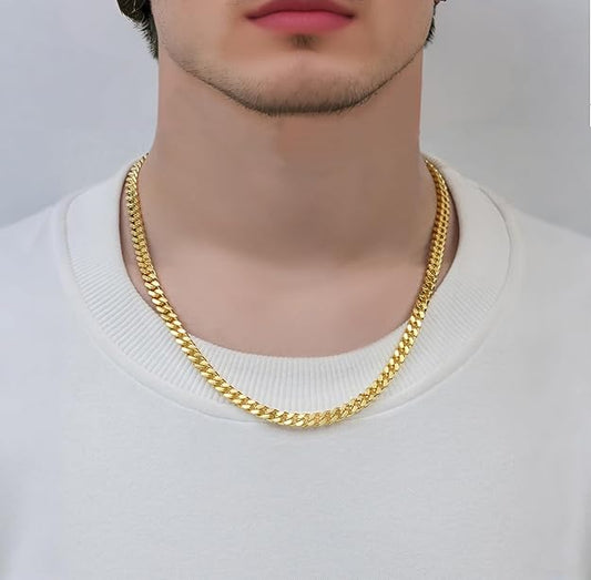 NEW! Mens 5MM Gold Plated Stainless Steel Miami Cuban Link Chain Necklace -  BigGreenBear.com jewelry 18.99 USD Big Green Bear