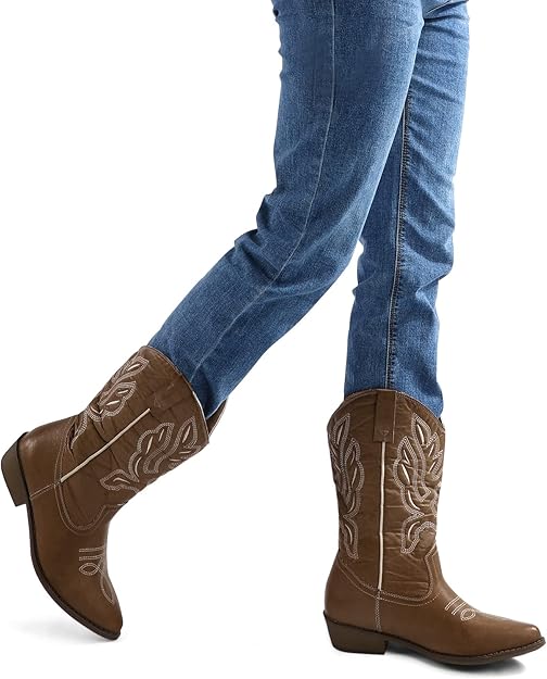 Women's Western Cowboy Boots Embroidered Mid-Calf Pointed Toe Cowgirl Boot -  BigGreenBear.com clothing 49.99