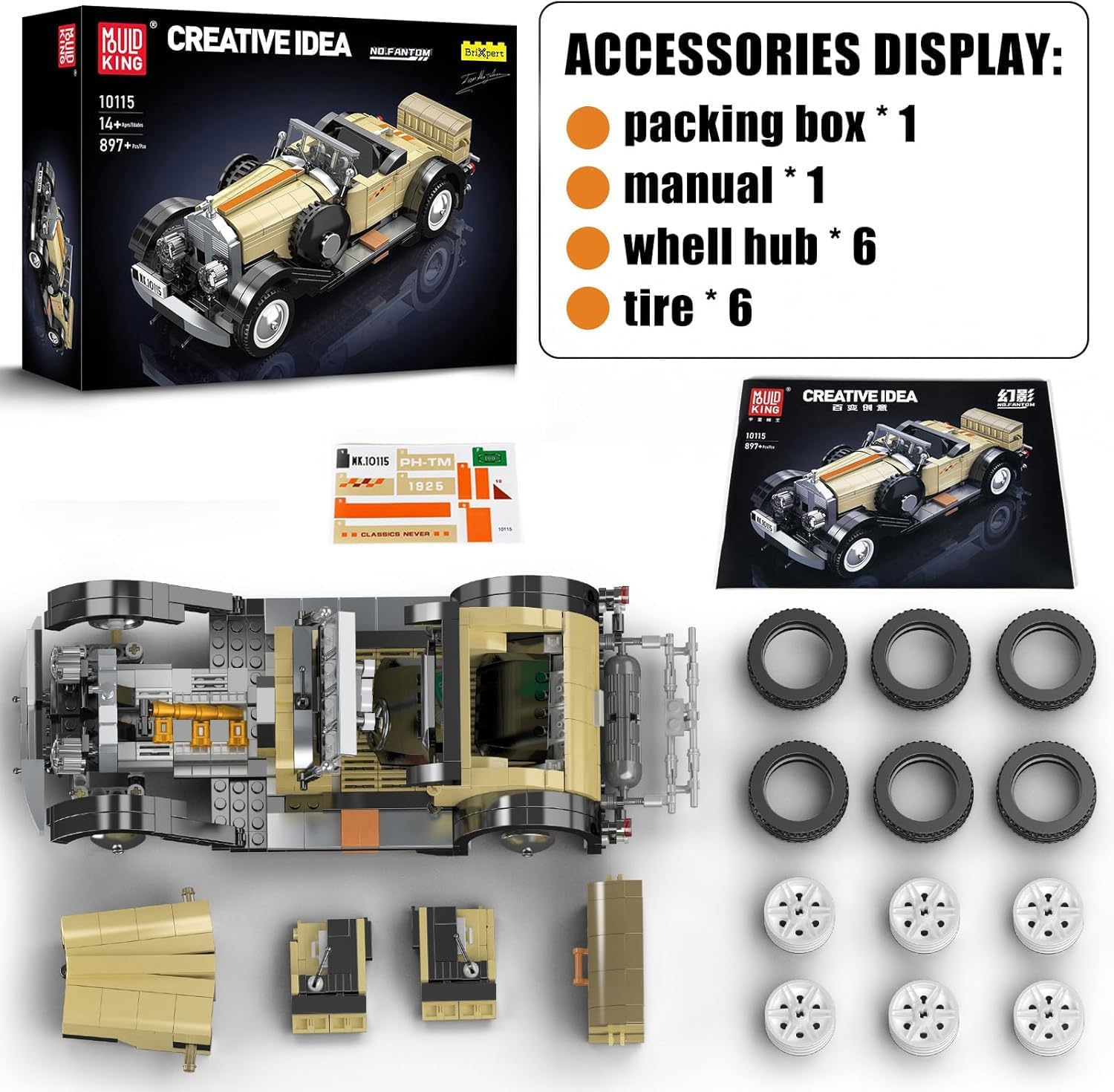 Mould King 10115 Classic Cars Building Kits, MOC Vintage Car Model 897+ Pieces -  BigGreenBear.com Building Toys 59.99