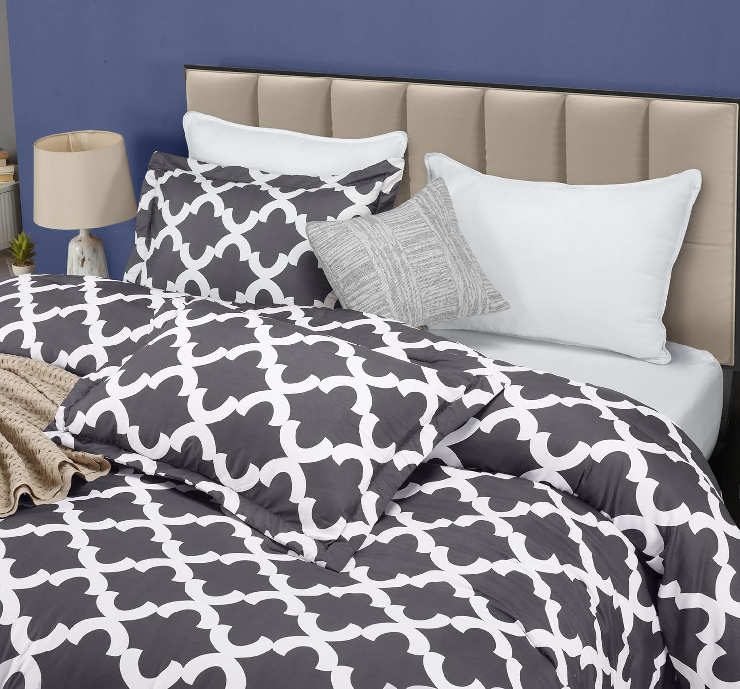 Comforter Set Grey, Printed Comforters King  or Queen Size, 3 Piece Lightweight All Season -  BigGreenBear.com bedding 39.99 USD Big Green Bear