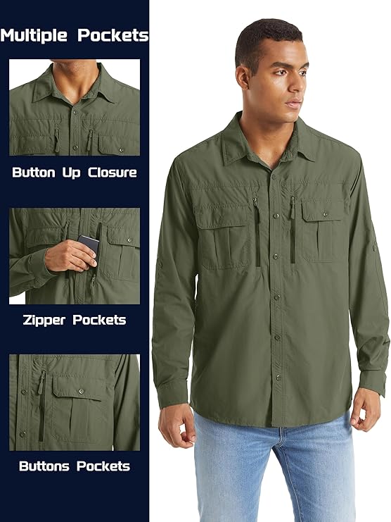 Men’s Long Sleeve Fishing Shirt - Quick Dry Tactical Work Shirt Biggreenbear.com Big Green Bear