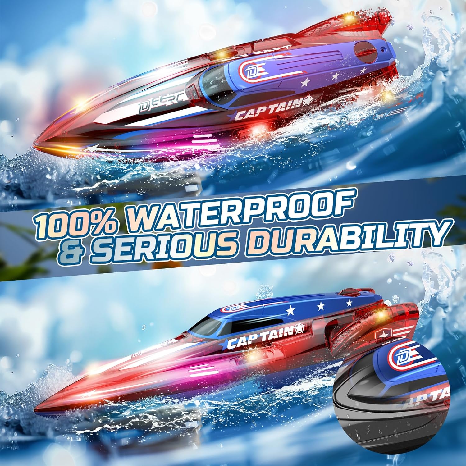 2 Pack 13 inch Remote Control Boat 2.4Ghz RC Racing Boat with LED Lights -  BigGreenBear.com rc boats 59.99 USD Big Green Bear