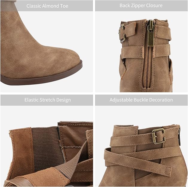 Women's Chunky High Heel Ankle Boots Close Toe Fall Heeled Booties Shoes