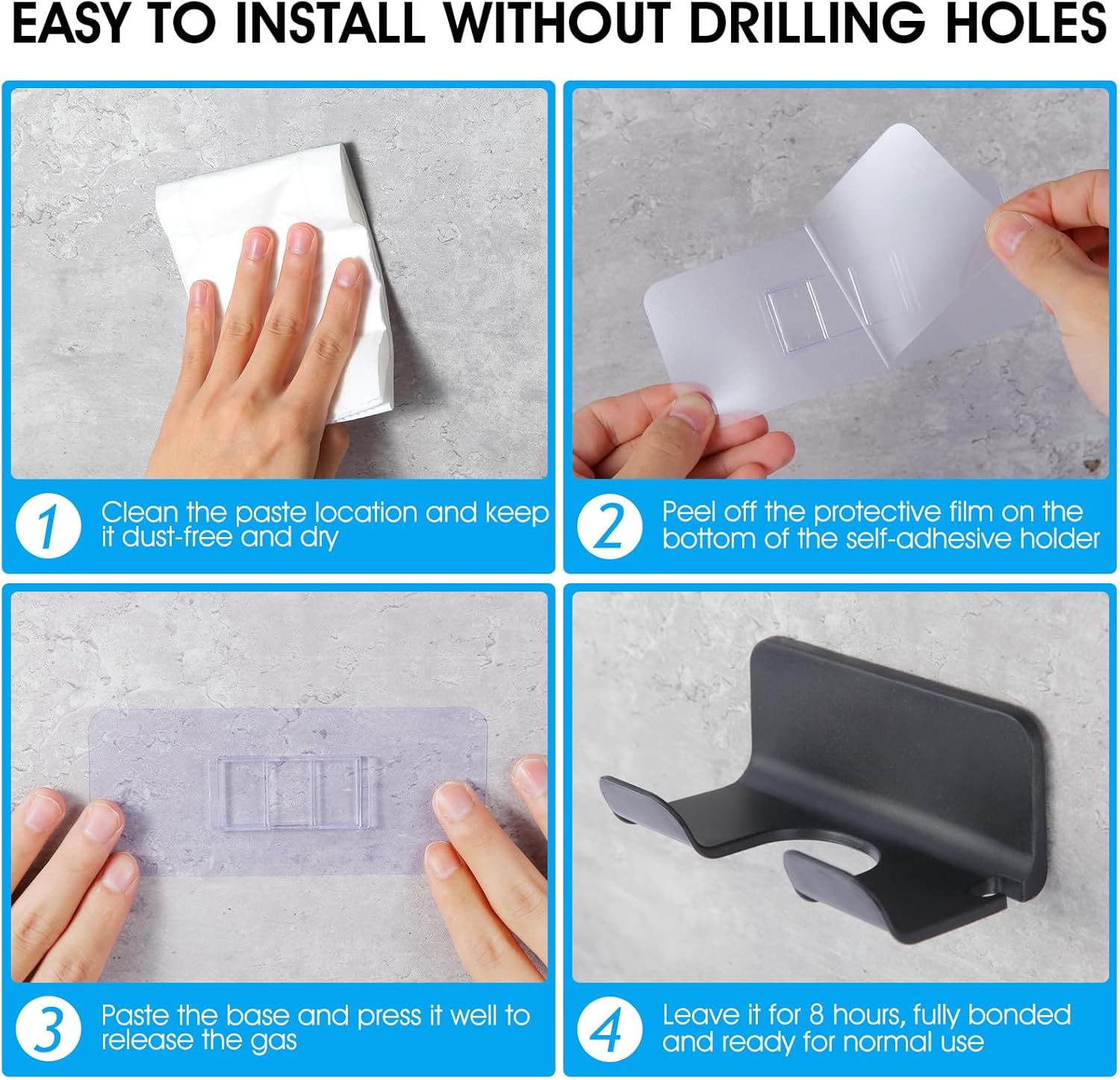 2Pcs Universal Hair Dryer Holder, Blow Dryer Holder with Cord Storage -  BigGreenBear.com Beauty Products 5.99 USD Big Green Bear