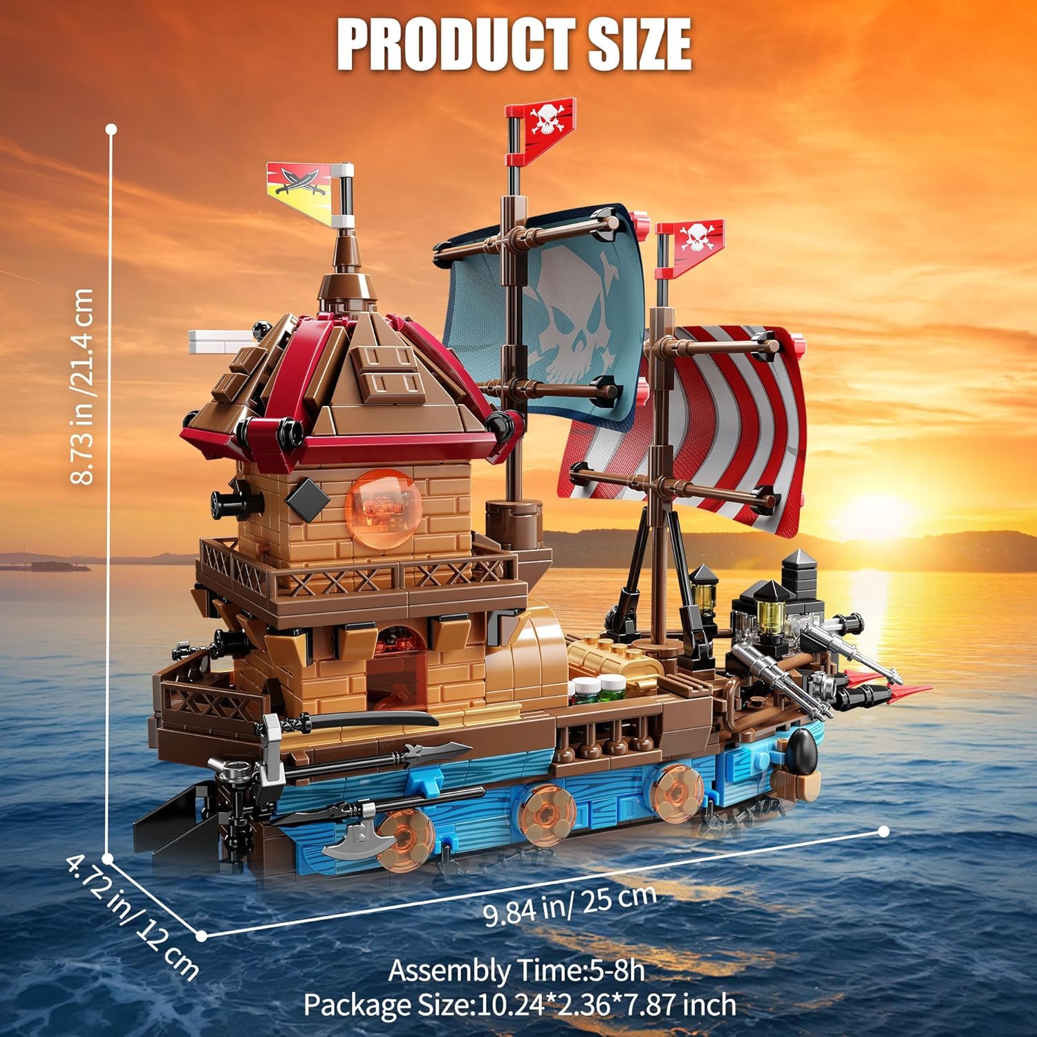 Pirate Ship Building Kit (916 Pcs) with LED Lights - Standard Brick - Compatible Creative Pirate Toy Model -  BigGreenBear.com Toys 39.99 USD Big Green Bear