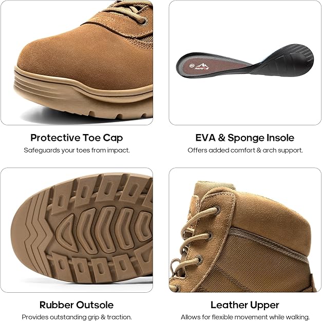  Shock-absorbing EVA heel cup and arch support in coyote tactical work boots