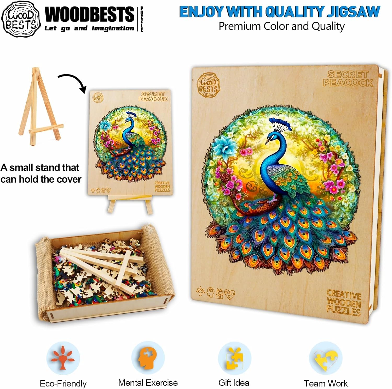 Wooden Jigsaw Puzzle for Adults, Mandala Peacock Puzzle