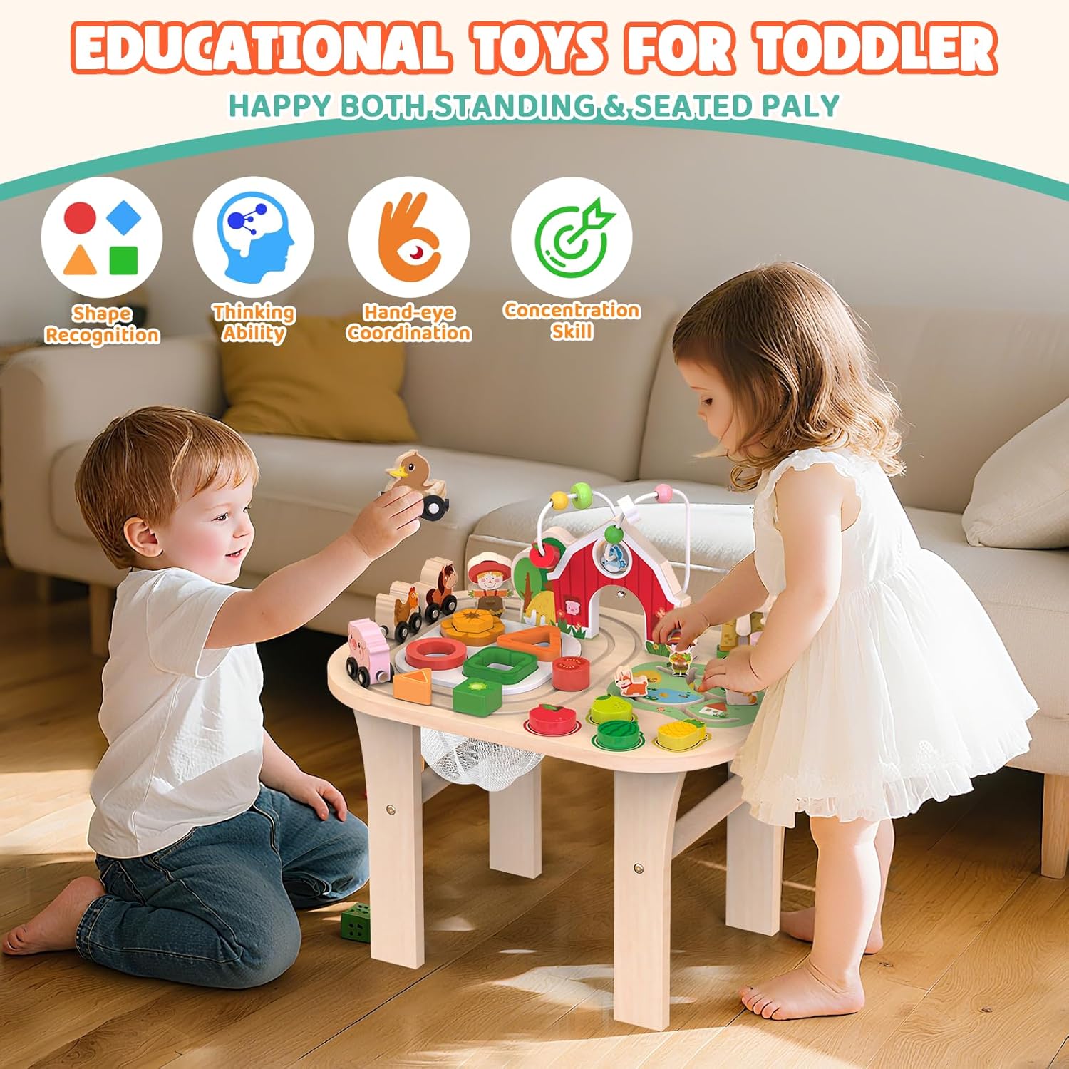 Activity Table for 1 Year Old, Baby Wooden Sensory Table -  BigGreenBear.com BABY TOYS 69.99 USD Big Green Bear