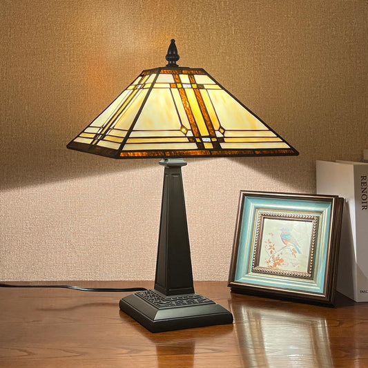 Tiffany Lamp Handcrafted Stained Glass Table Lamp 19" High Cream Color -  BigGreenBear.com table lamp 149.89 USD Big Green Bear
