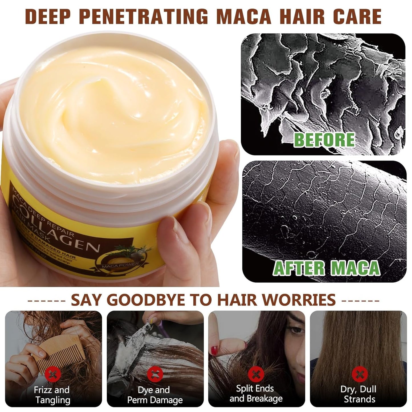 Collagen Hair Mask, Collagen Hair Treatment w/Maca Essence, Hydrating and Moisturizes -  BigGreenBear.com Beauty Products 6.99 USD Big Green Bear