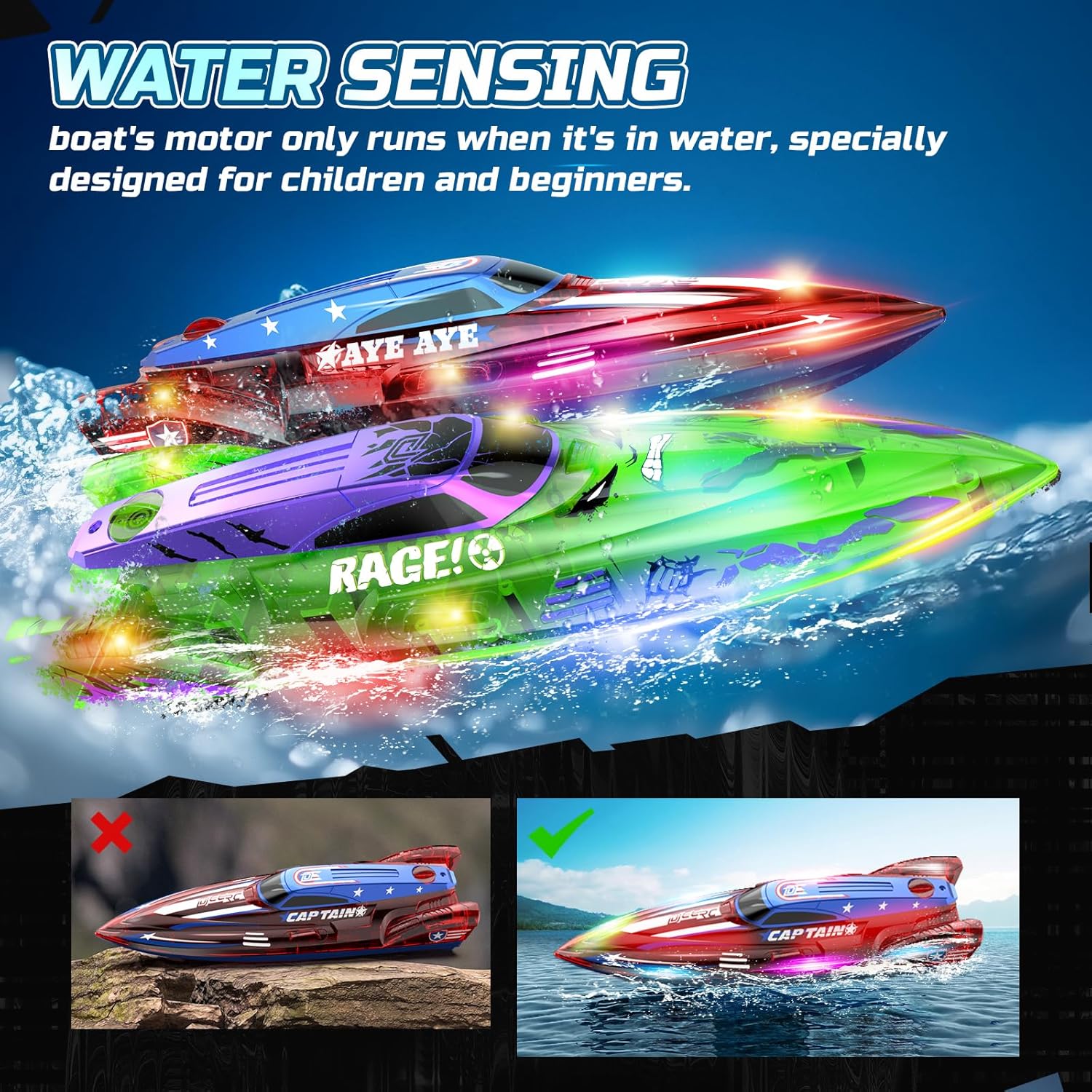 2 Pack 13 inch Remote Control Boat 2.4Ghz RC Racing Boat with LED Lights -  BigGreenBear.com rc boats 59.99 USD Big Green Bear