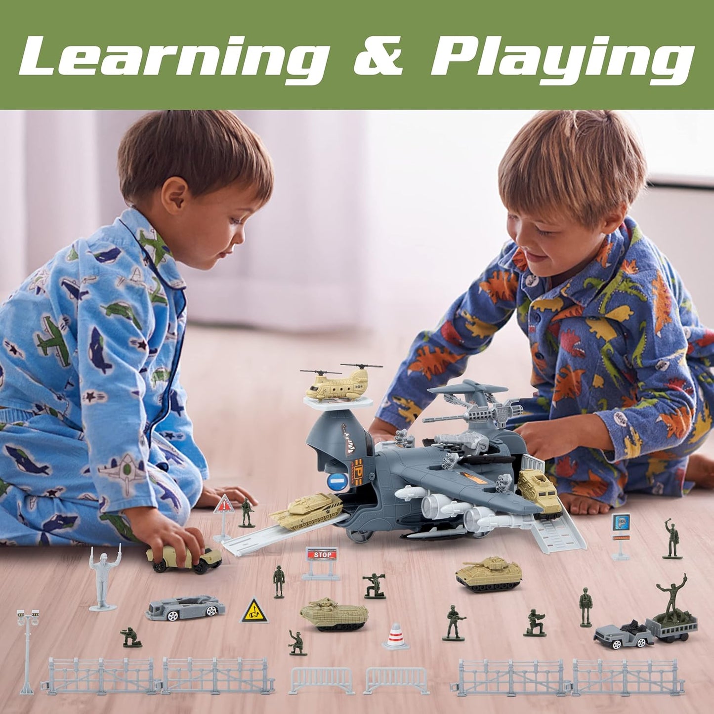 Military Airplane Toy Set, Army Toys Fighter Jet Playset -  BigGreenBear.com Toys 29.99 USD Big Green Bear