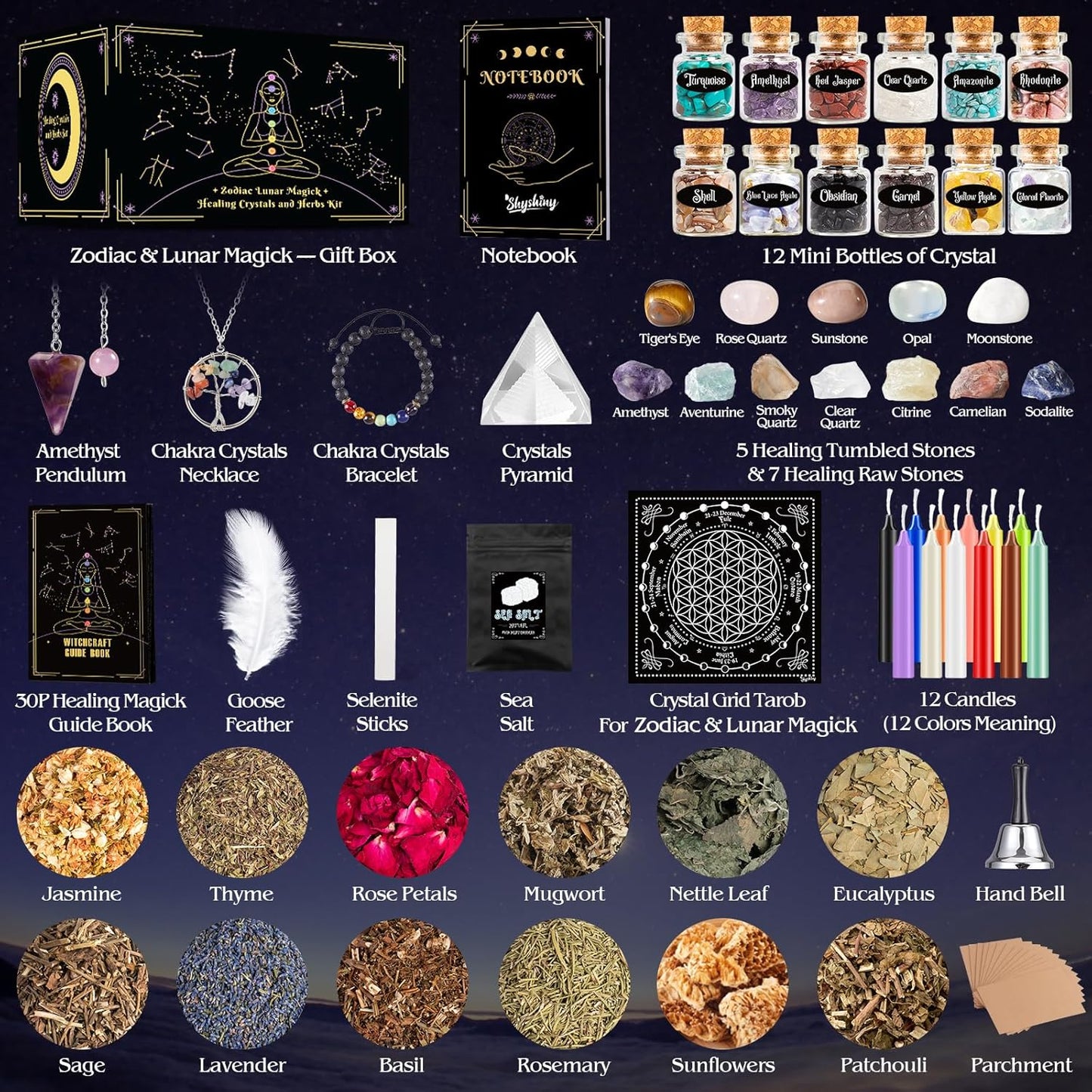 Witchcraft Supplies Kit, 80Pack Witch Starter Kit Wiccan Supplies and Tools -  BigGreenBear.com games 39.99 USD Big Green Bear