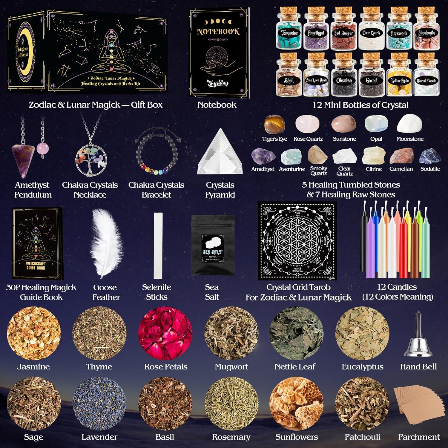 Witchcraft Supplies Kit, 80Pack Witch Starter Kit Wiccan Supplies and Tools -  BigGreenBear.com games 39.99 USD Big Green Bear