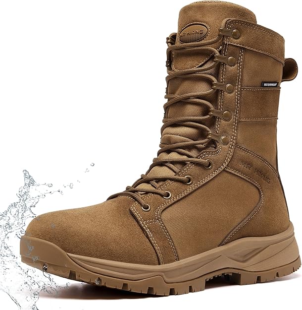 Men's 8 inch Waterproof Suede Tactical Military Boots in Earth Brown - Big Green Bear
