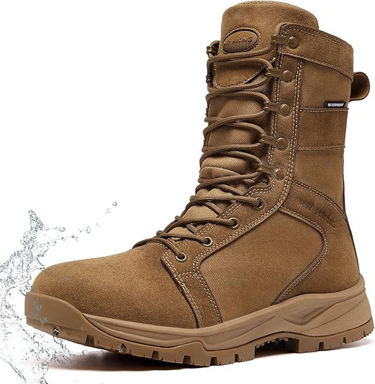 Men's 8 inch Waterproof Suede Tactical Military Boots in Earth Brown - Big Green Bear