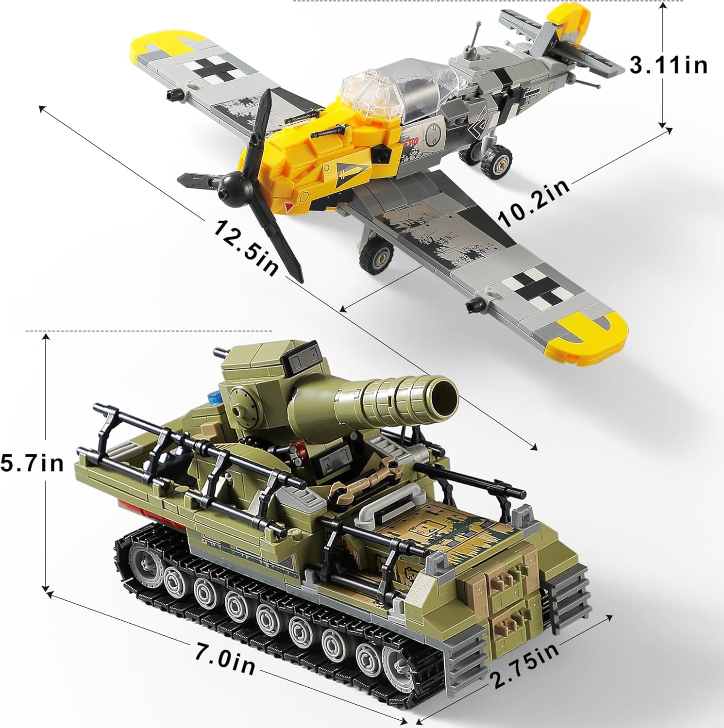 1015PCS BF109 Plane Fighter Jet & a Karl Giant Mortar Tank, Great WWII Army Airplane -  BigGreenBear.com Building Toys 29.99 USD Big Green Bear
