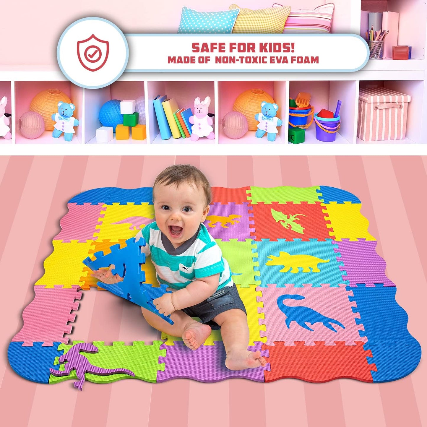 Foam Puzzle Floor Mat for Kids 48x48-25 Interlocking Dinosaurs Play Mat Tiles