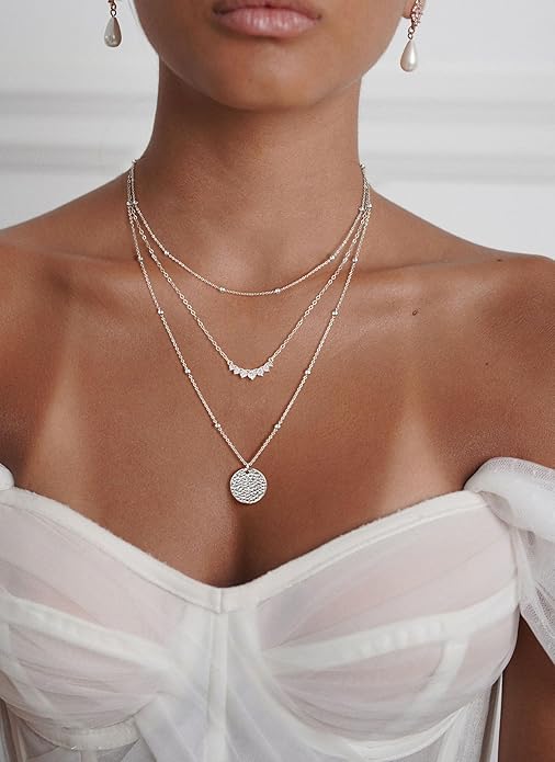 Layered Silver Necklaces for Women, Sterling Silver Stackable Stack Choker -  BigGreenBear.com jewelry 19.89