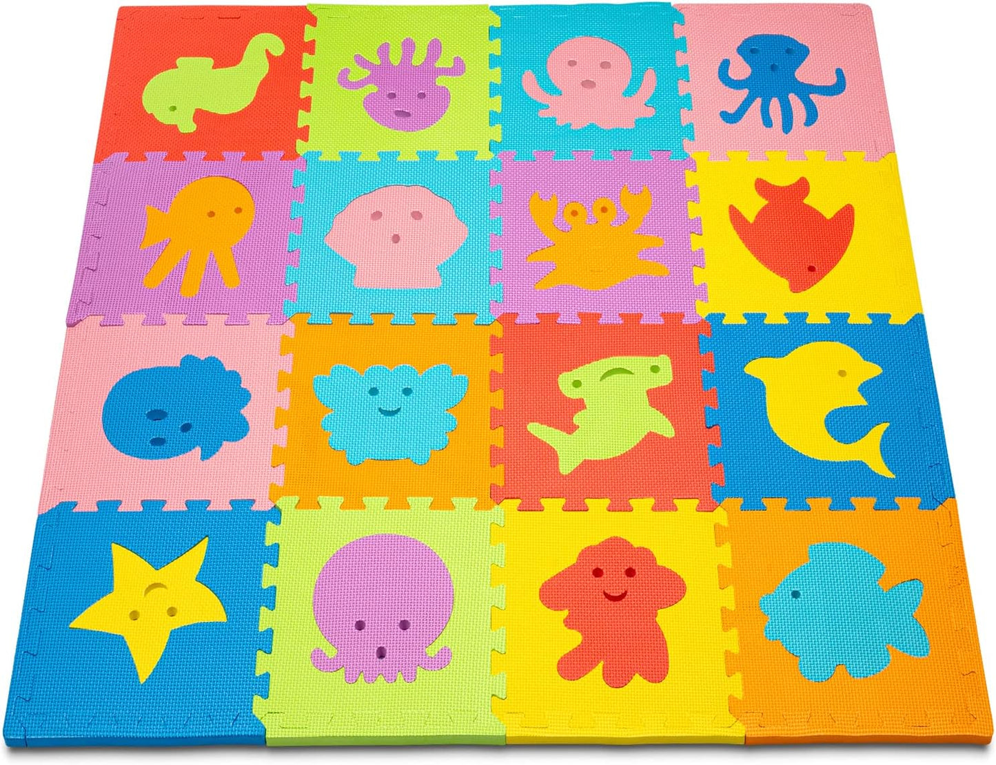 Foam Puzzle Floor Mat for Kids 12x12-16 Interlocking Play Mat Tiles with Colors