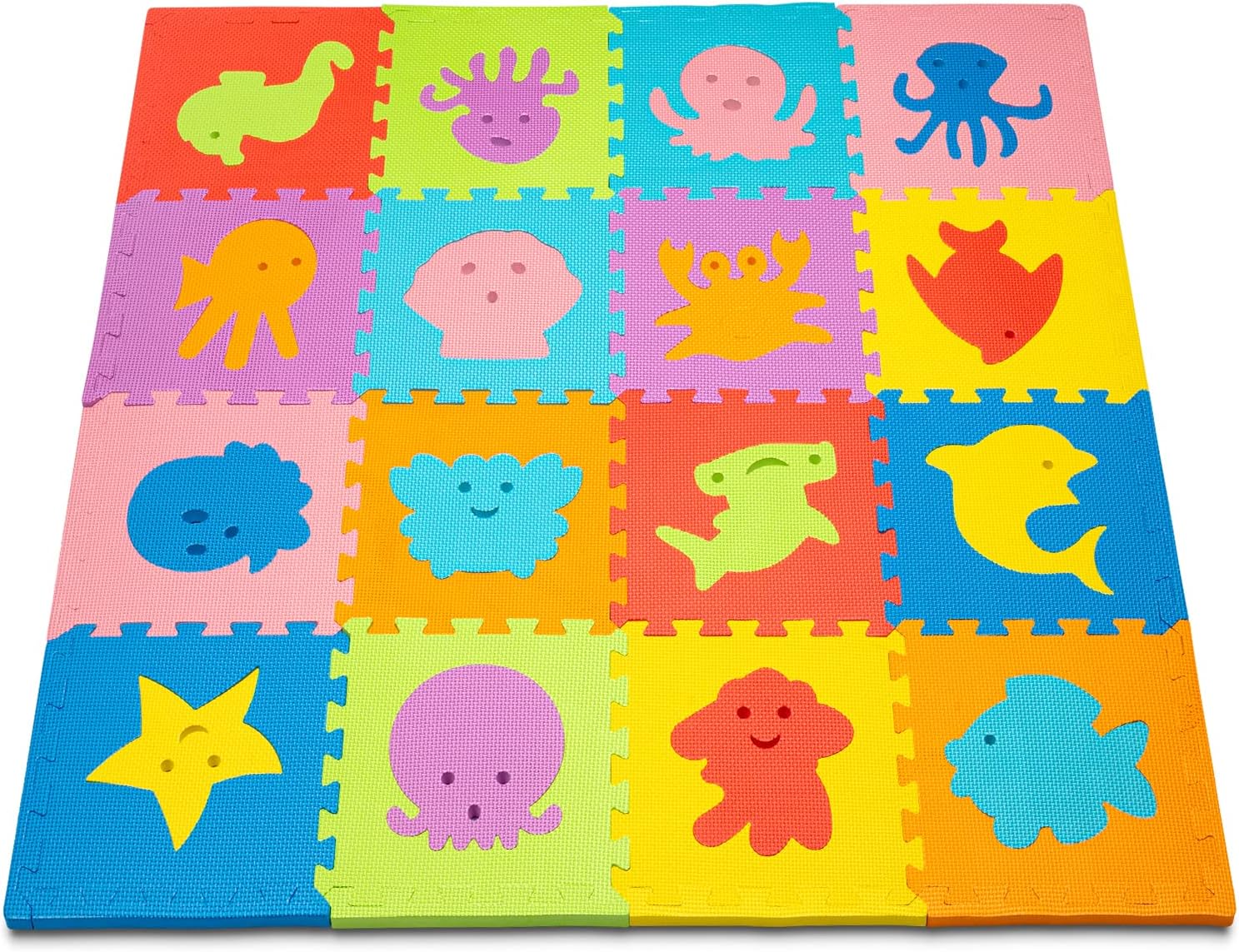 Foam Puzzle Floor Mat for Kids 12x12-16 Interlocking Play Mat Tiles with Colors
