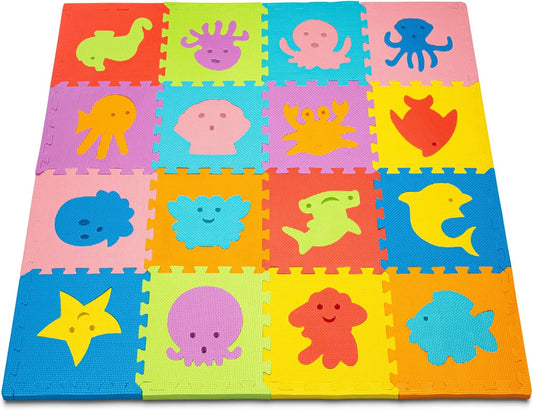 Foam Puzzle Floor Mat for Kids 12x12-16 Interlocking Play Mat Tiles with Colors