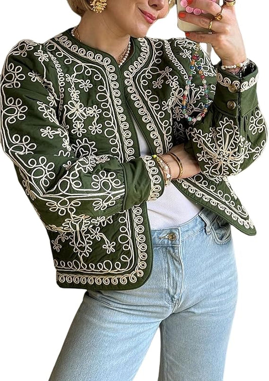Women's Quilted Puffer Jacket Lightweight Floral Print Padded Coat -  BigGreenBear.com clothing 19.99 USD Big Green Bear