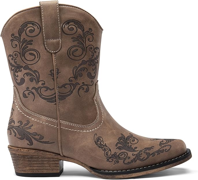 Women's Cowboy Cowgirl Western Ankle Boots Low Chunky Heels -  BigGreenBear.com clothing 0.00