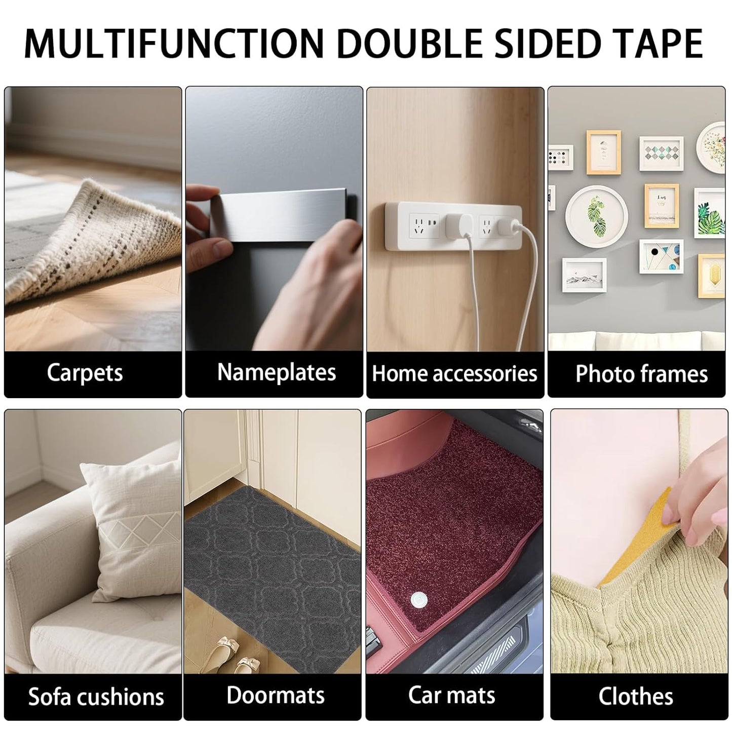 Double Sided Fabric Tape Heavy Duty, Double Stick Carpet Tape 2 Rolls (1In+2In x33Ft)