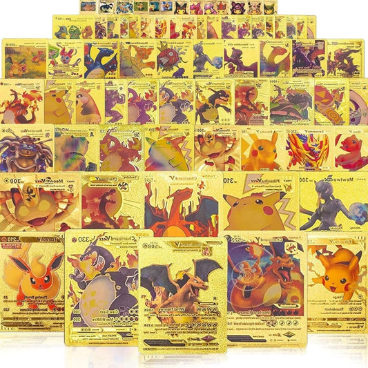 55 PCS Gold Cards Packs Vmax V EX GX Rare Golden Cards Deck Box Gold Foil Card