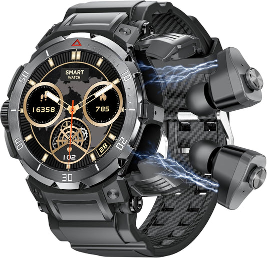 Men's Smart Watch with Earbuds, TWS Wireless Earphones for Android iOS Phones