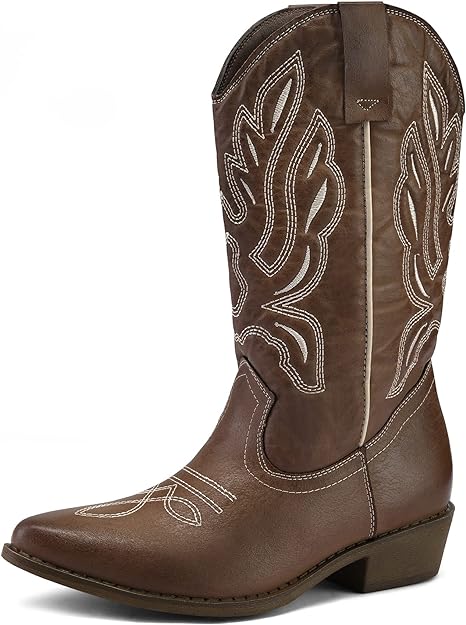 Women's Western Cowboy Boots Embroidered Mid-Calf Pointed Toe Cowgirl Boot -  BigGreenBear.com clothing 49.99
